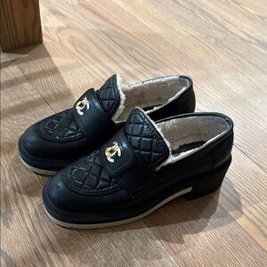 Chanel Interlocking CC Logo Leather Loafers